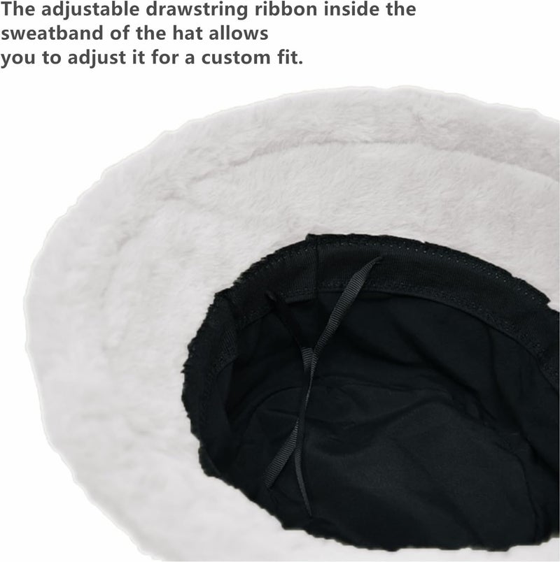 Glory Max Winter Fluffy Plush Bucket Hat Cozy Faux Fur Wide Brim Adjustable Size for Women - Image 4